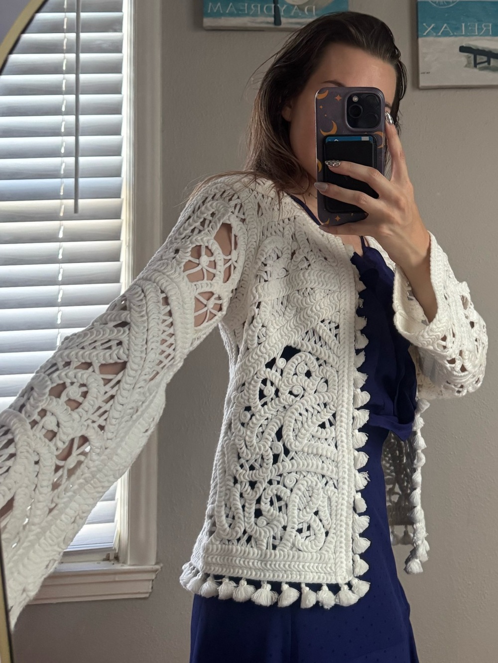 White Crochet Openwork Structured Jacket